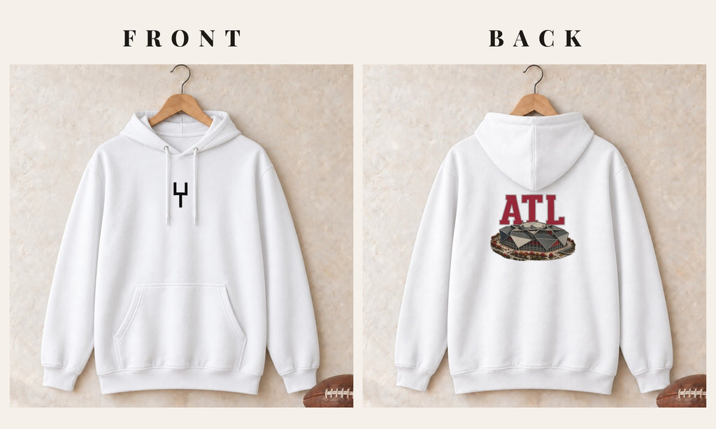 Hoodie + Goalpost Front · White · front and back · Atlanta Home Field Advantage hoodie in white