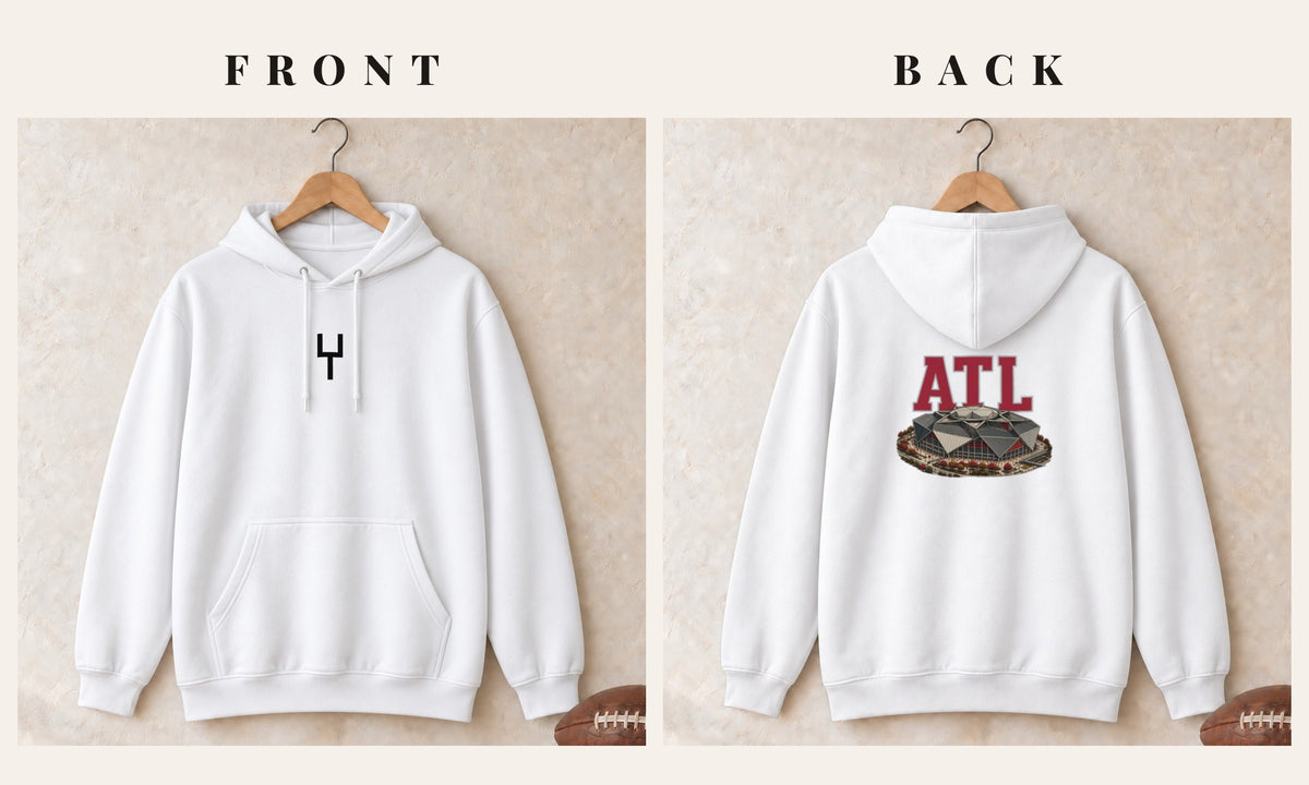Hoodie + Goalpost Front · White · front and back · Atlanta Home Field Advantage hoodie in white