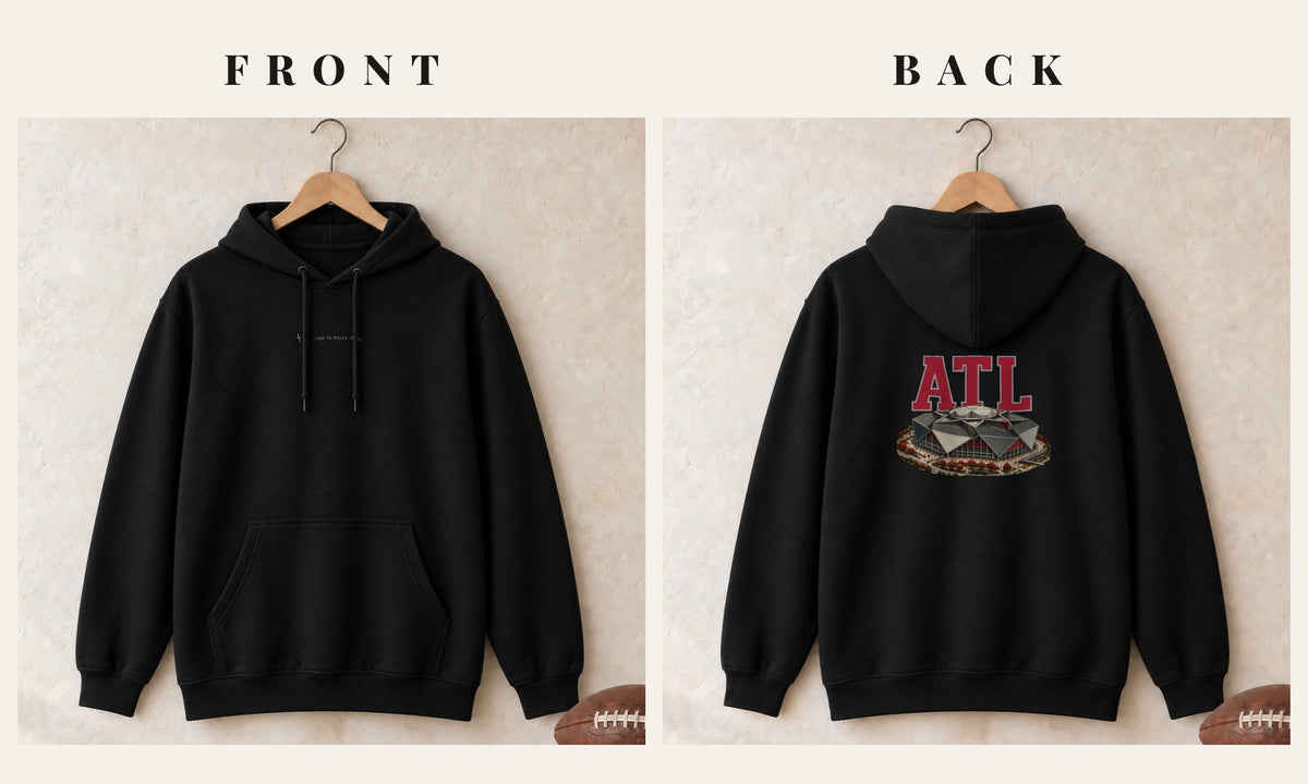 Hoodie + Logo Front · Black · front and back · Atlanta Home Field Advantage hoodie in black
