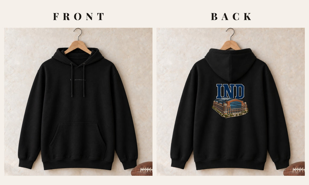 Hoodie + Logo Front · Black · front and back · Indianapolis Home Field Advantage hoodie in black