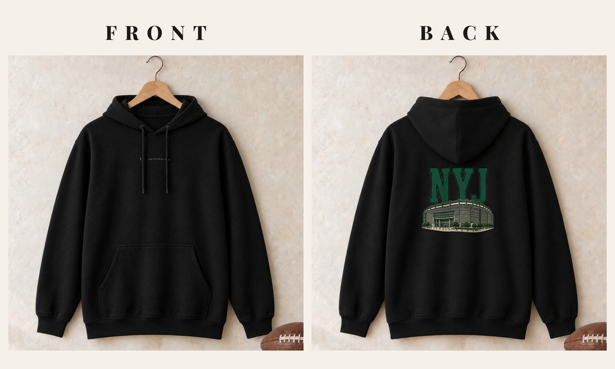 Hoodie + Logo Front · Black · front and back · New York Green Home Field Advantage hoodie in black