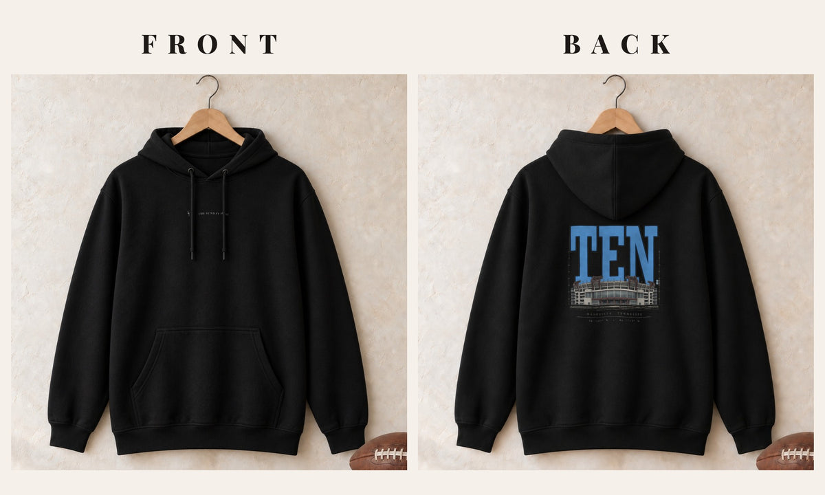 Hoodie + Logo Front · Black · front and back · Tennessee Blueprint City hoodie in black