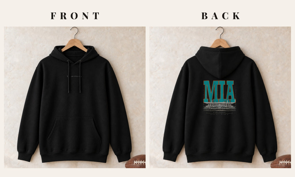 Hoodie + Logo Front · Black · front and back · Miami Blueprint City hoodie in black