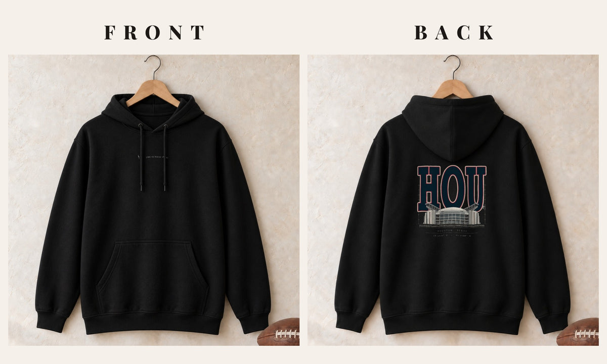 Hoodie + Logo Front · Black · front and back · Houston Blueprint City hoodie in black