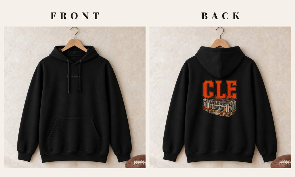 Hoodie + Logo Front · Black · front and back · Cleveland Home Field Advantage hoodie in black