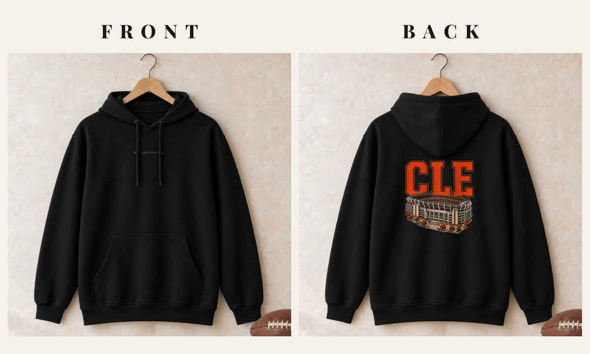 Hoodie + Logo Front · Black · front and back · Cleveland Home Field Advantage hoodie in black