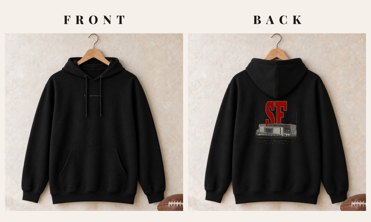 Hoodie + Logo Front · Black · front and back · San Francisco Blueprint City hoodie in black