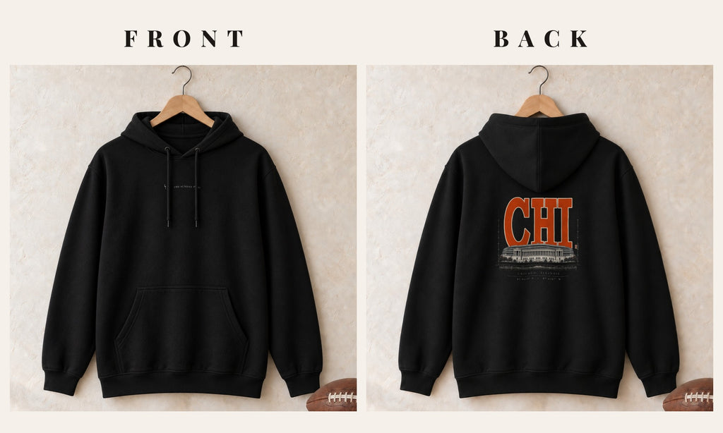 Hoodie + Logo Front · Black · front and back · Chicago Blueprint City hoodie in black