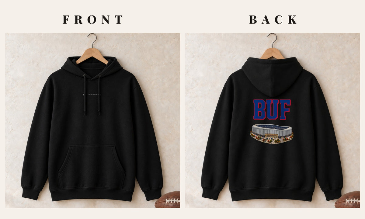 Hoodie + Logo Front · Black · front and back · Buffalo Home Field Advantage hoodie in black