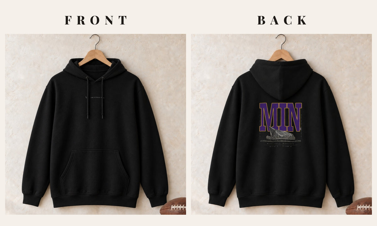 Hoodie + Logo Front · Black · front and back · Minnesota Blueprint City hoodie in black