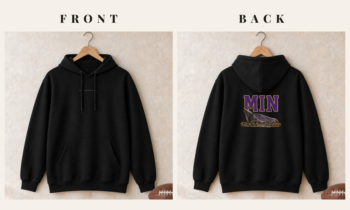 Hoodie + Logo Front · Black · front and back · Minnesota Home Field Advantage hoodie in black