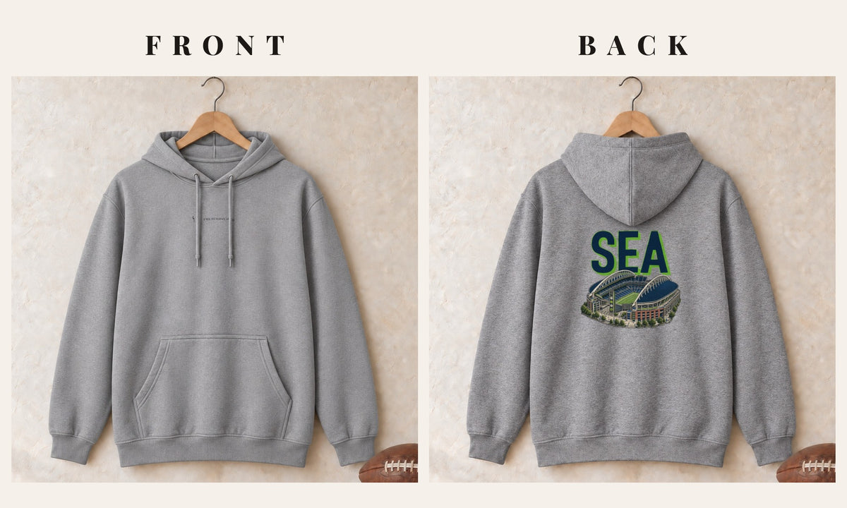 Hoodie + Logo Front · Sport Grey · front and back · Seattle Home Field Advantage hoodie in sport grey