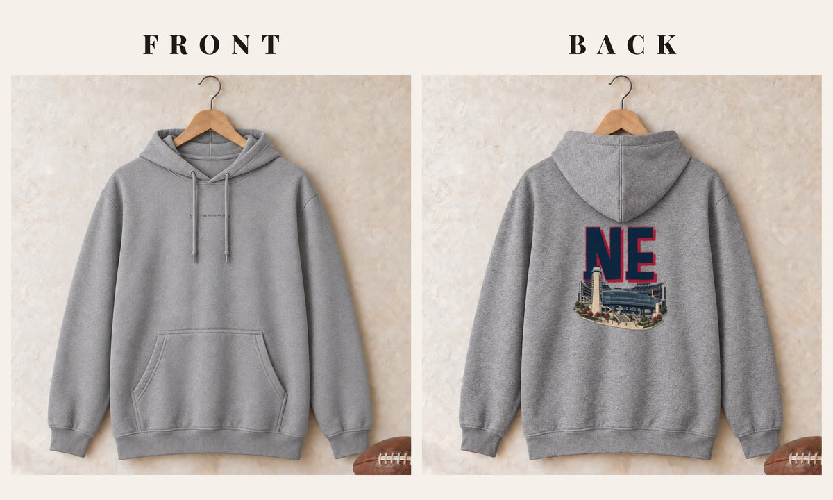 Hoodie + Logo Front · Sport Grey · front and back · New England Home Field Advantage hoodie in sport grey