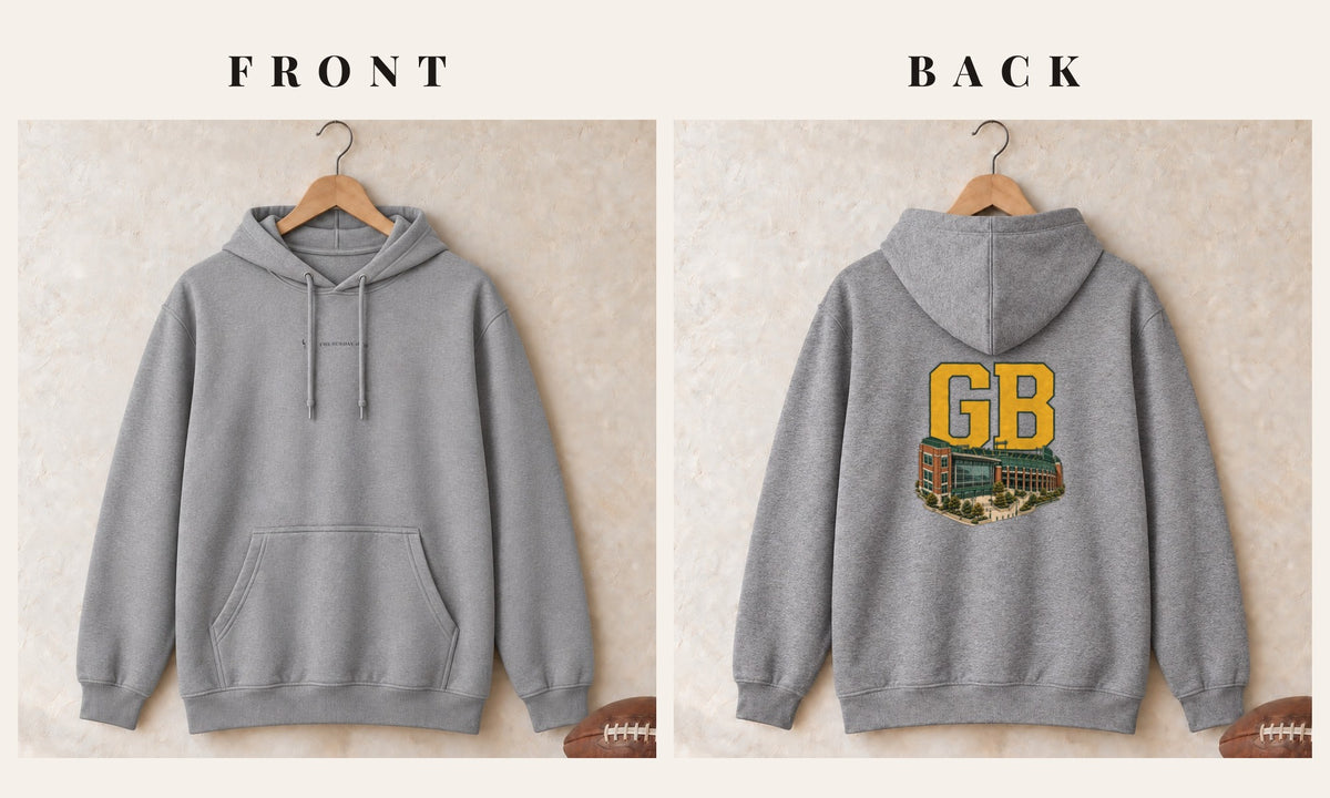 Hoodie + Logo Front · Sport Grey · front and back · Green Bay Home Field Advantage hoodie in sport grey