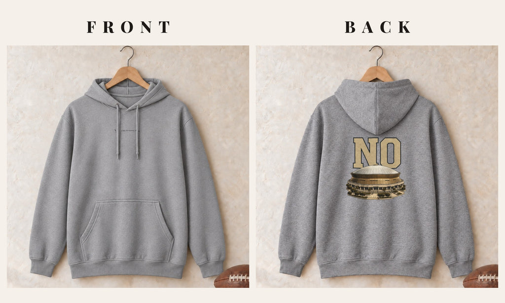 Hoodie + Logo Front · Sport Grey · front and back · New Orleans Home Field Advantage hoodie in sport grey