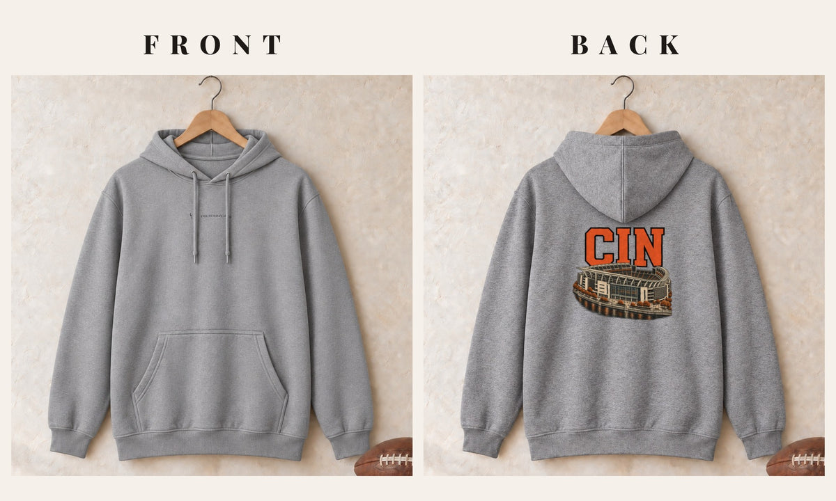 Hoodie + Logo Front · Sport Grey · front and back · Cincinnati Home Field Advantage hoodie in sport grey