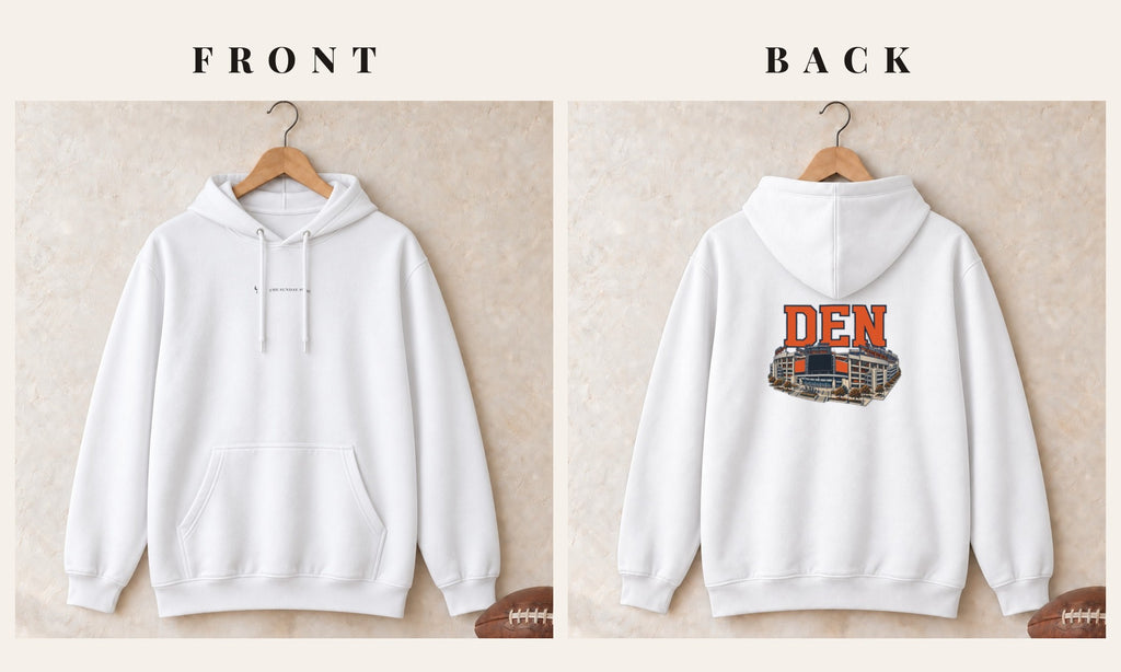 Hoodie + Logo Front · White · front and back · Denver Home Field Advantage hoodie in white