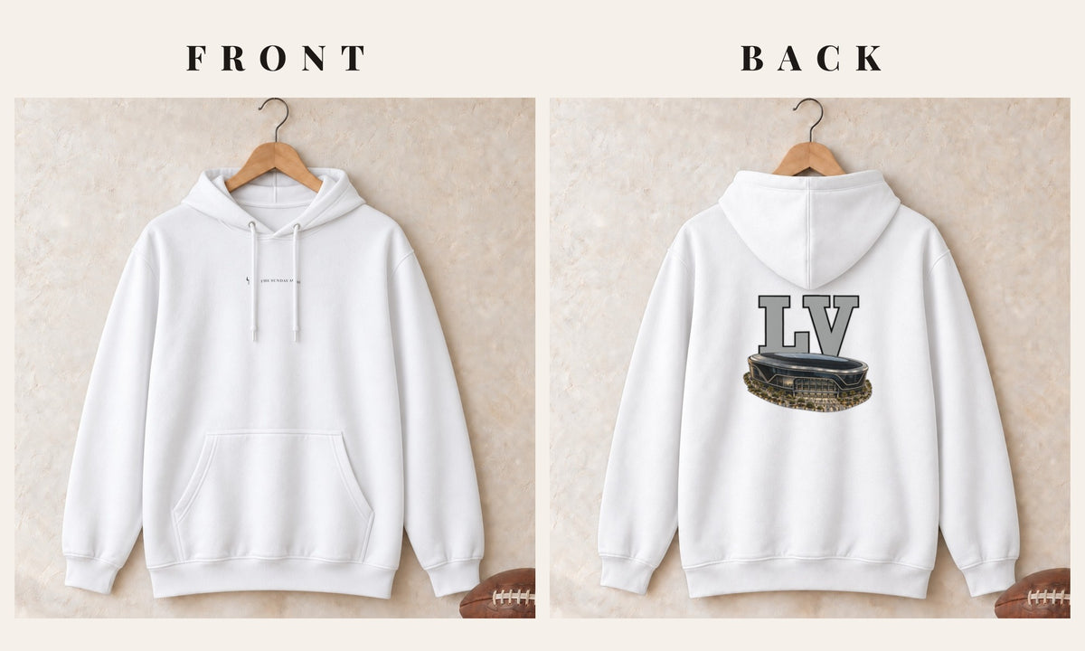 Hoodie + Logo Front · White · front and back · Las Vegas Home Field Advantage hoodie in white
