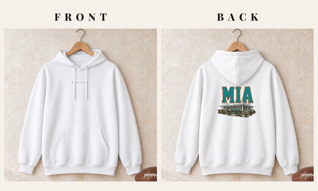 Hoodie + Logo Front · White · front and back · Miami Home Field Advantage hoodie in white