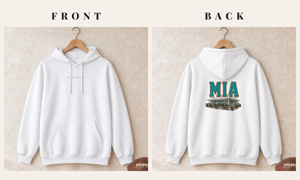 Hoodie + Logo Front · White · front and back · Miami Home Field Advantage hoodie in white