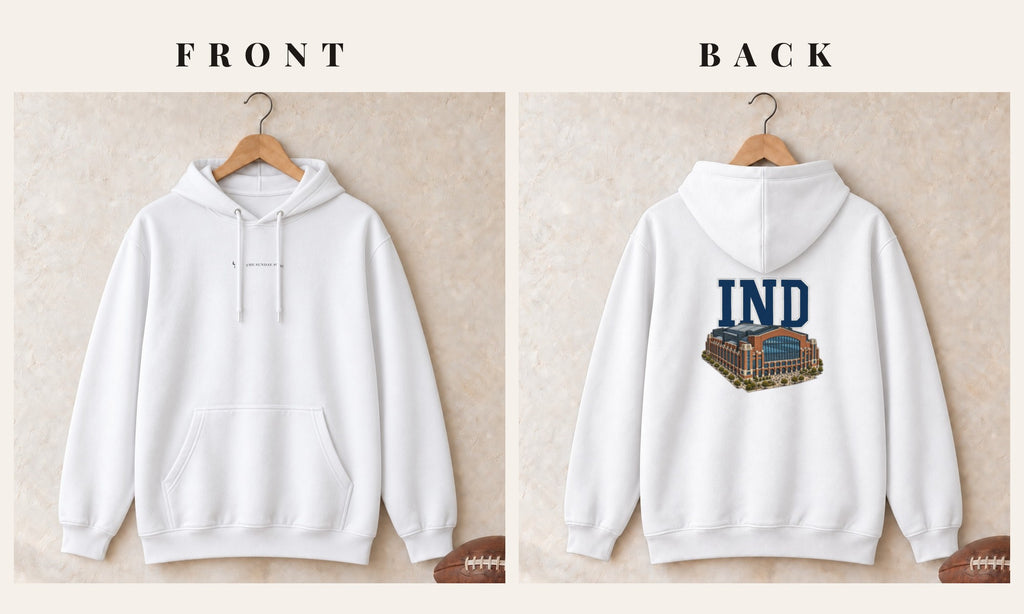 Hoodie + Logo Front · White · front and back · Indianapolis Home Field Advantage hoodie in white