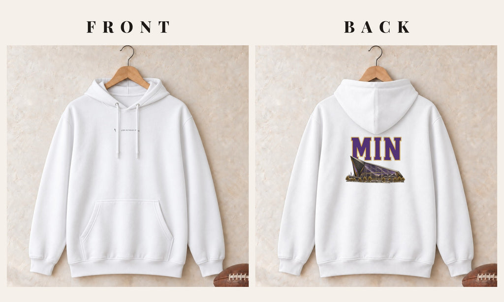 Hoodie + Logo Front · White · front and back · Minnesota Home Field Advantage hoodie in white