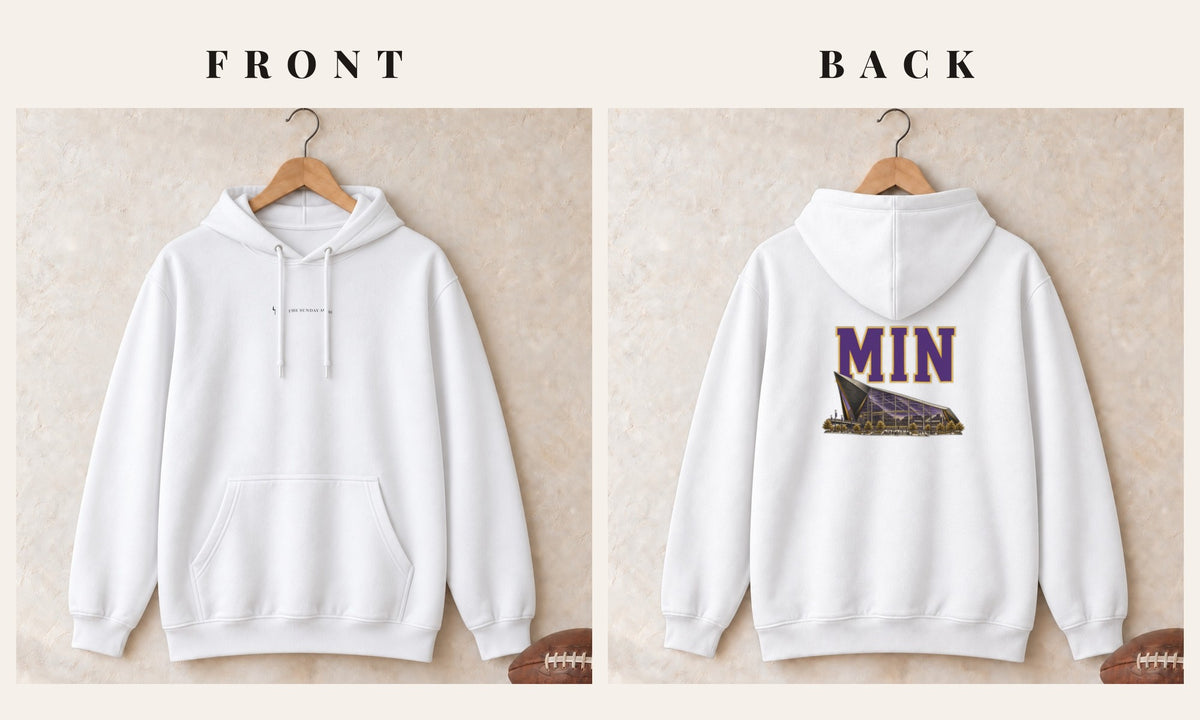 Hoodie + Logo Front · White · front and back · Minnesota Home Field Advantage hoodie in white