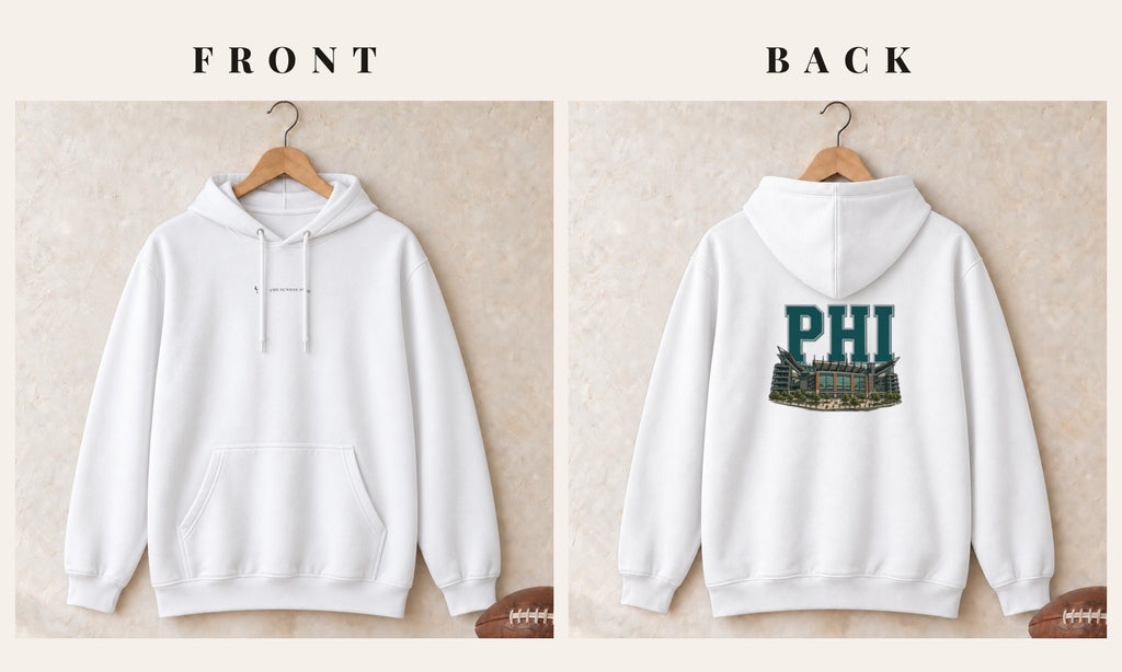 Hoodie + Logo Front · White · front and back · Philadelphia Home Field Advantage hoodie in white