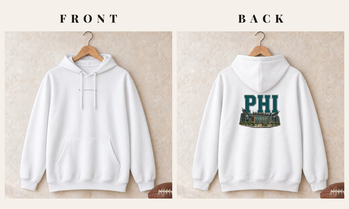 Hoodie + Logo Front · White · front and back · Philadelphia Home Field Advantage hoodie in white