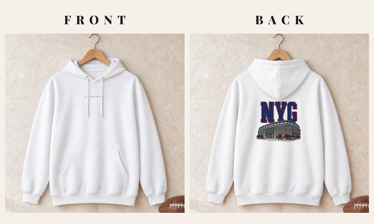 Hoodie + Logo Front · White · front and back · New York Royal Home Field Advantage hoodie in white