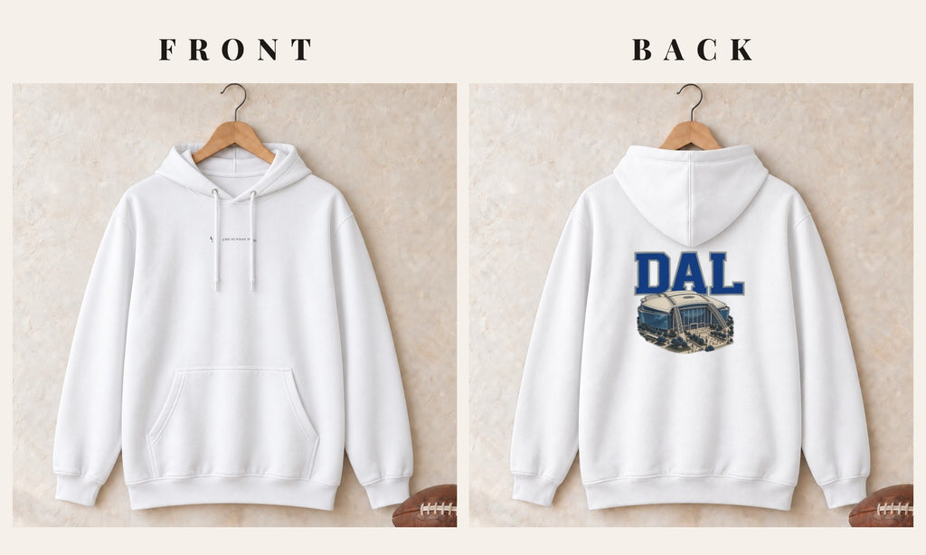 Hoodie + Logo Front · White · front and back · Dallas Home Field Advantage hoodie in white