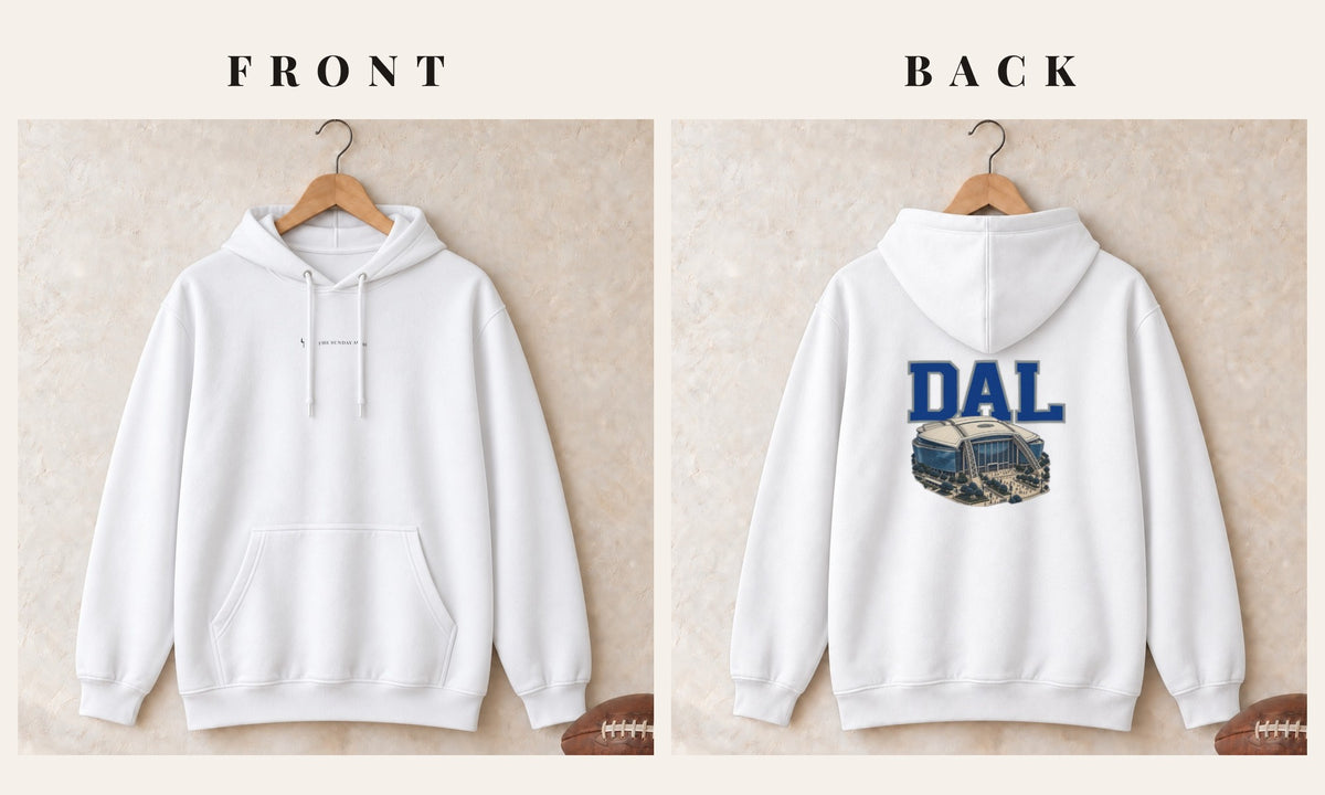 Hoodie + Logo Front · White · front and back · Dallas Home Field Advantage hoodie in white