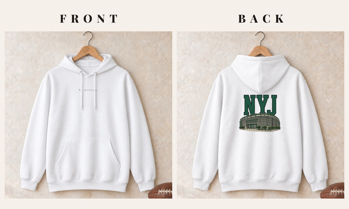 Hoodie + Logo Front · White · front and back · New York Green Home Field Advantage hoodie in white