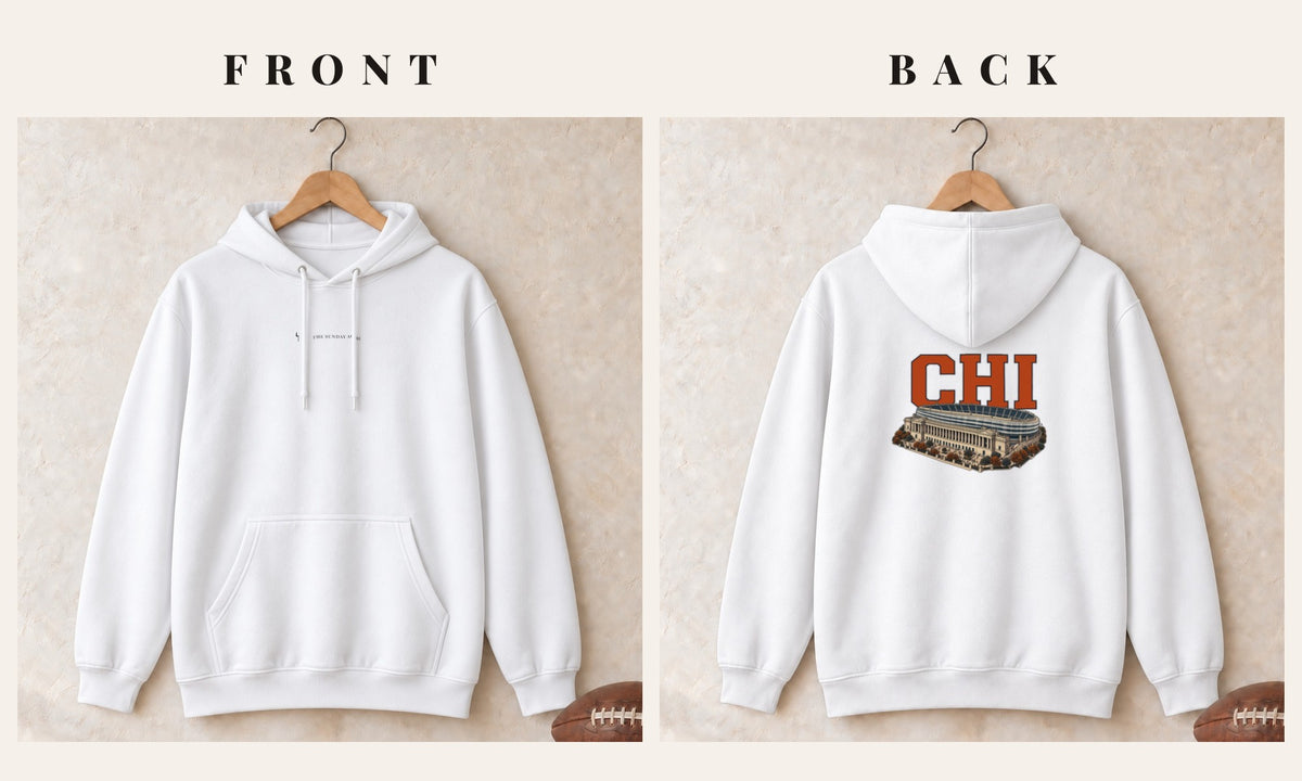 Hoodie + Logo Front · White · front and back · Chicago Home Field Advantage hoodie in white