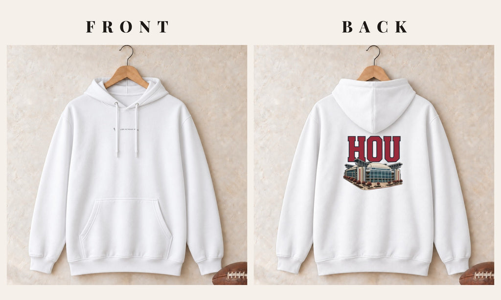 Hoodie + Logo Front · White · front and back · Houston Home Field Advantage hoodie in white
