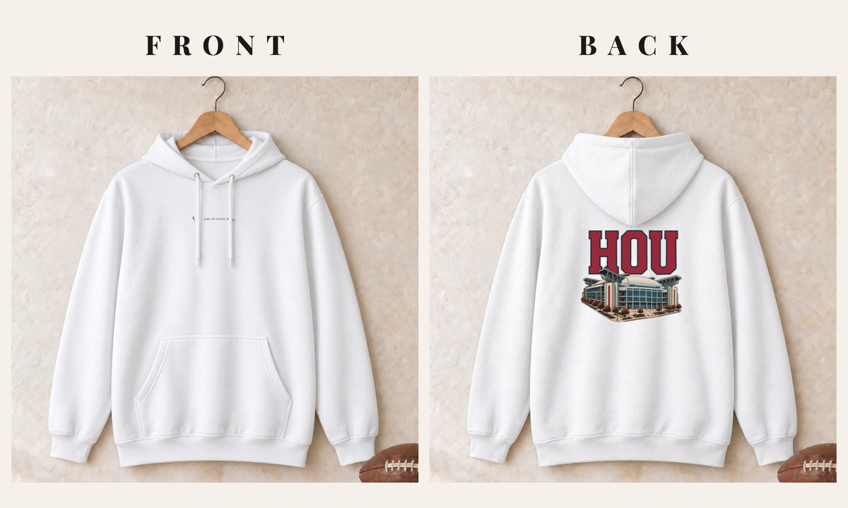 Hoodie + Logo Front · White · front and back · Houston Home Field Advantage hoodie in white