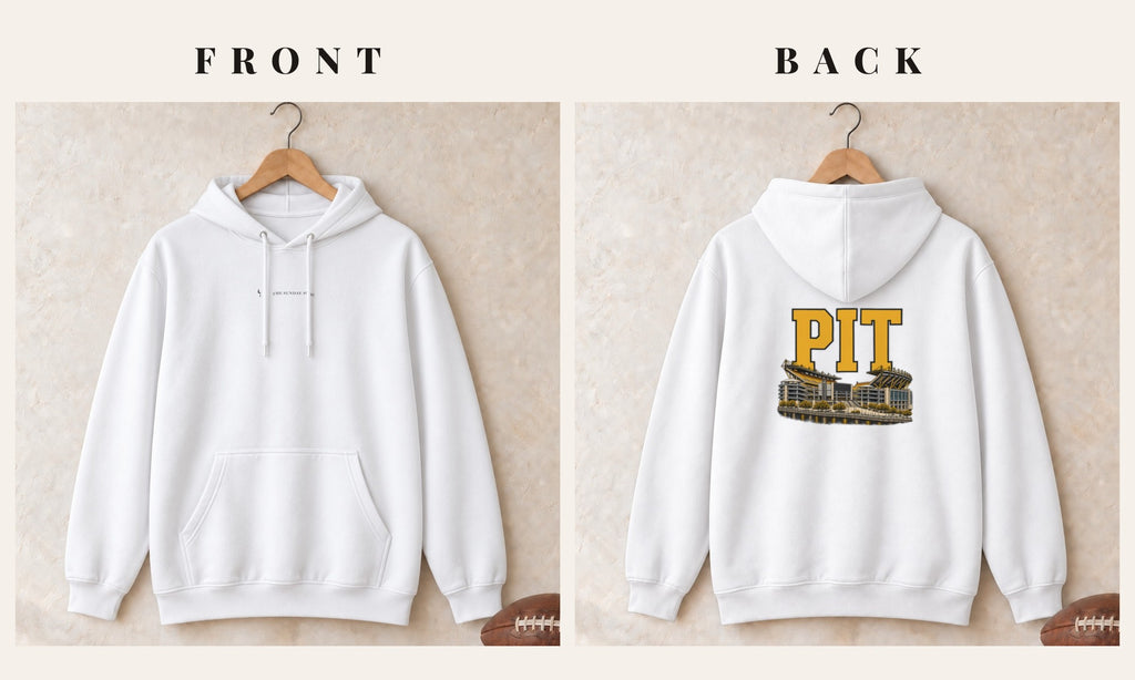 Hoodie + Logo Front · White · front and back · Pittsburgh Home Field Advantage hoodie in white