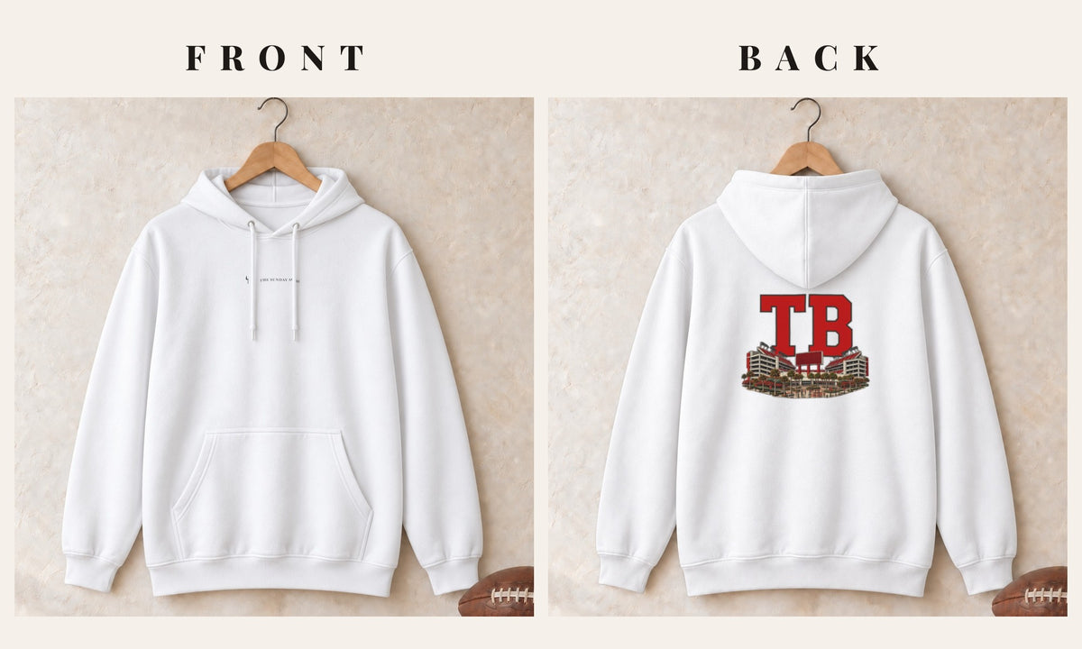 Hoodie + Logo Front · White · front and back · Tampa Bay Home Field Advantage hoodie in white