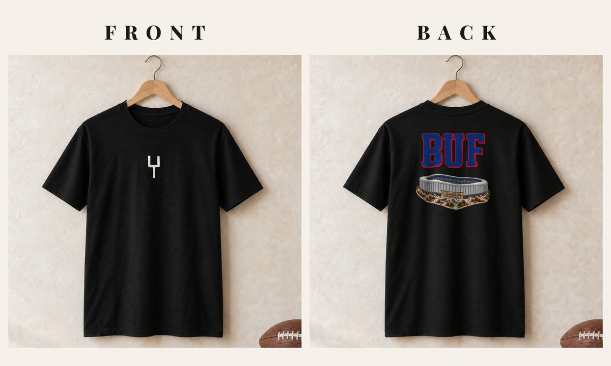 Tee + Goalpost Front · Black · front and back · Buffalo Home Field Advantage tee in black