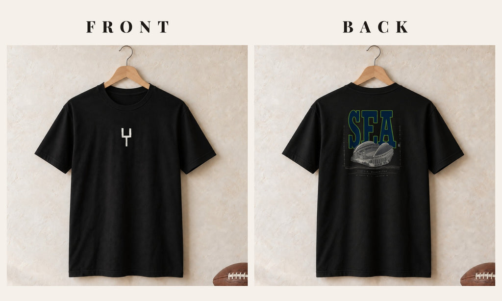 Tee + Goalpost Front · Black · front and back · Seattle Blueprint City tee in black