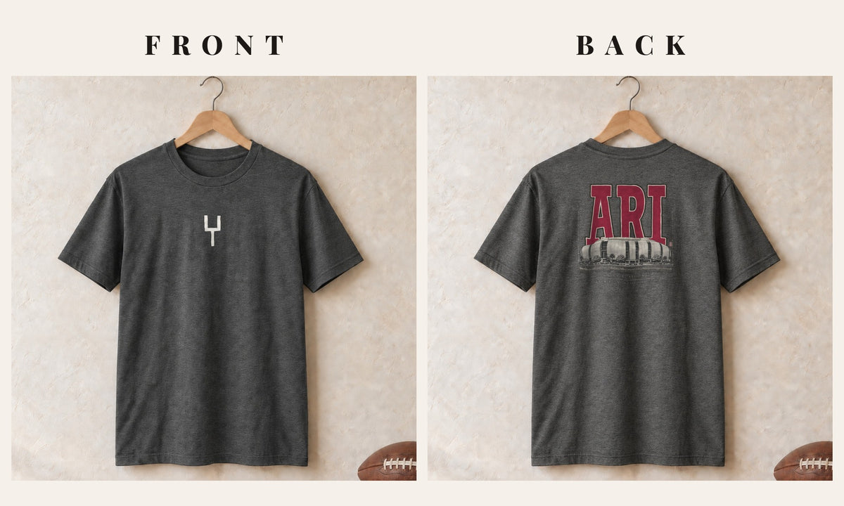 Tee + Goalpost Front · Dark Heather · front and back · Arizona Blueprint City tee in dark heather