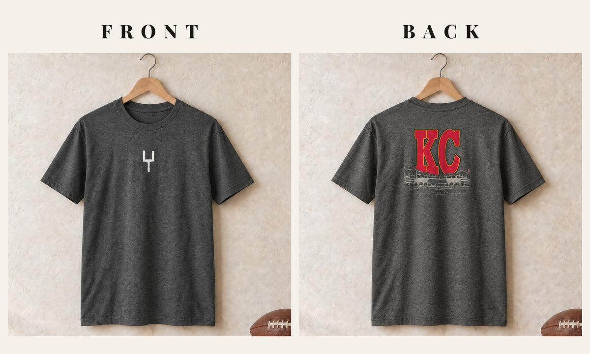 Tee + Goalpost Front · Dark Heather · front and back · Kansas City Blueprint City tee in dark heather
