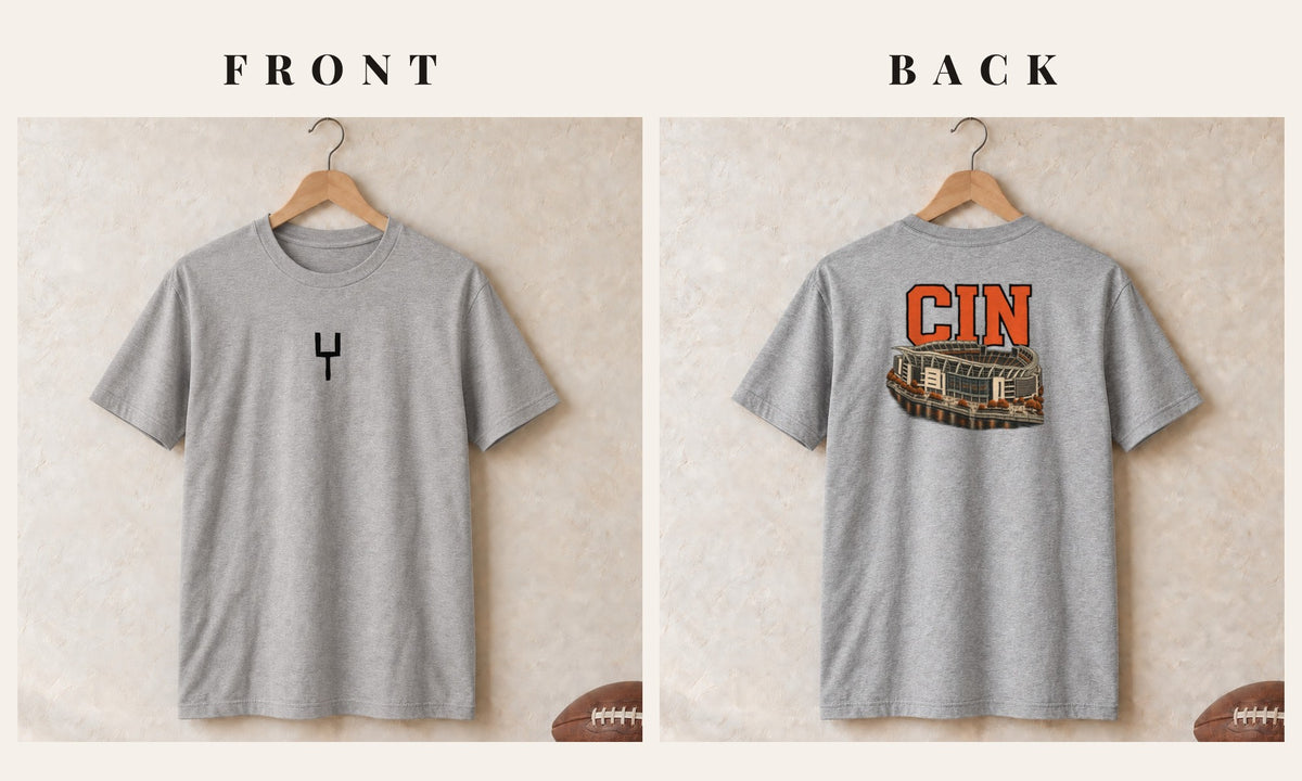 Tee + Goalpost Front · Sport Grey · front and back · Cincinnati Home Field Advantage tee in sport grey