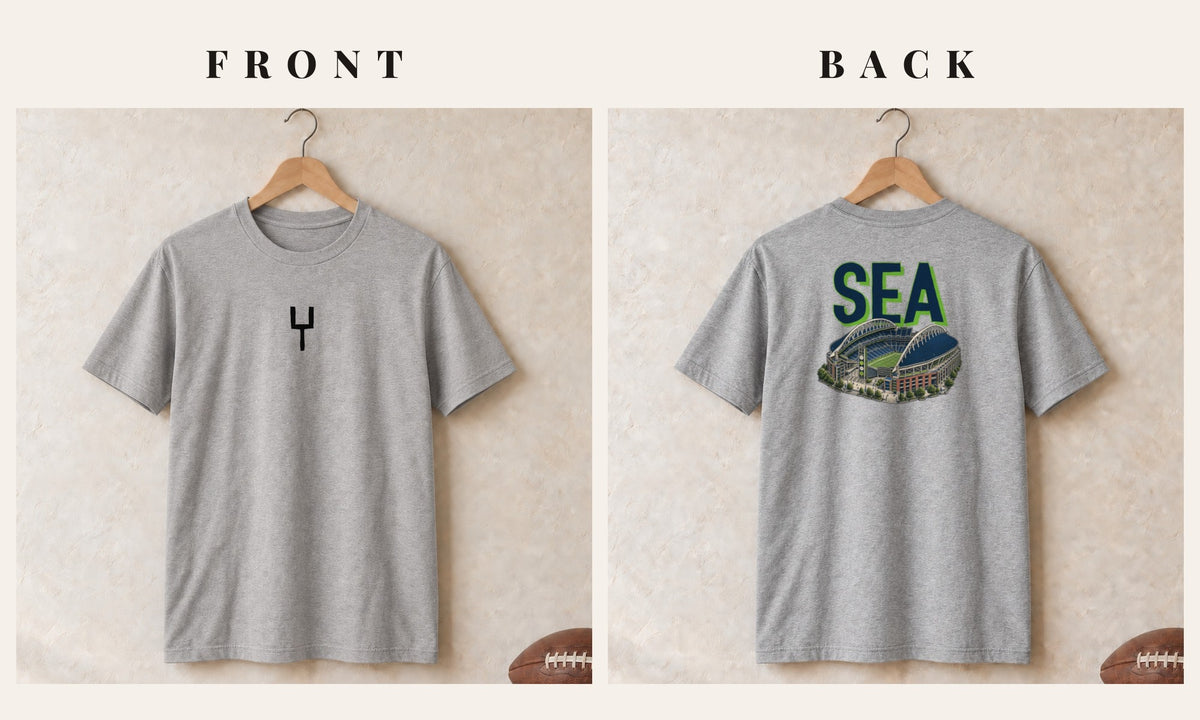 Tee + Goalpost Front · Sport Grey · front and back · Seattle Home Field Advantage tee in sport grey