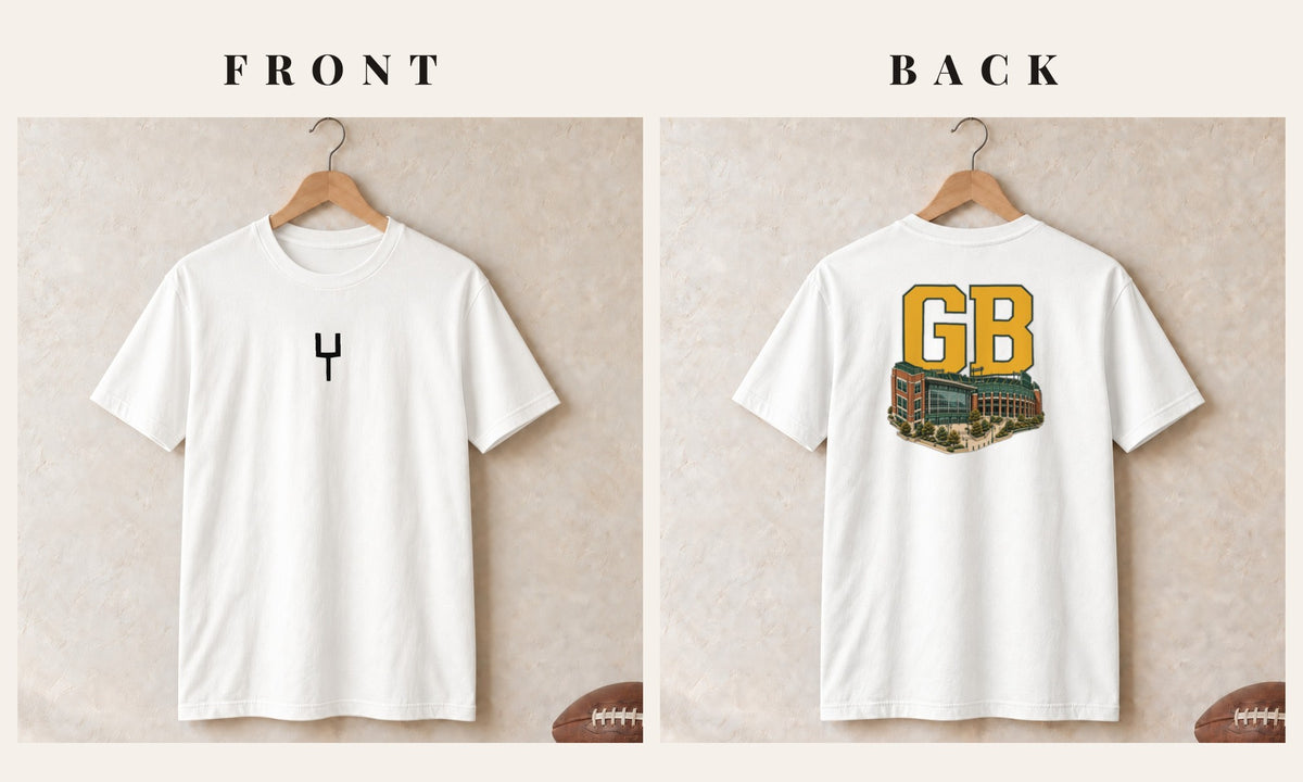 Tee + Goalpost Front · White · front and back · Green Bay Home Field Advantage tee in white