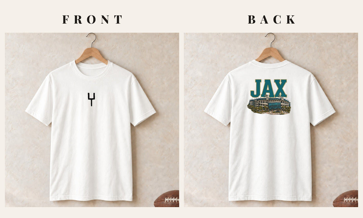 Tee + Goalpost Front · White · front and back · Jacksonville Home Field Advantage tee in white