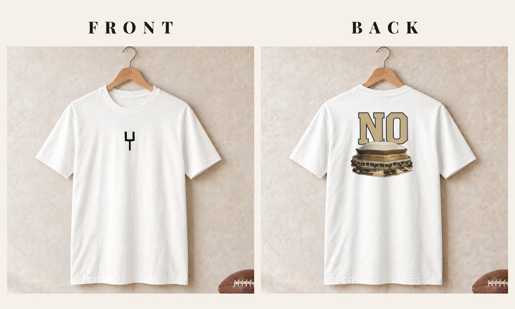 Tee + Goalpost Front · White · front and back · New Orleans Home Field Advantage tee in white
