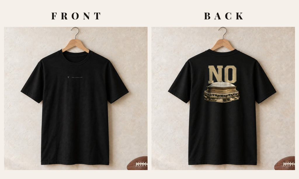 Tee + Logo Front · Black · front and back · New Orleans Home Field Advantage tee in black
