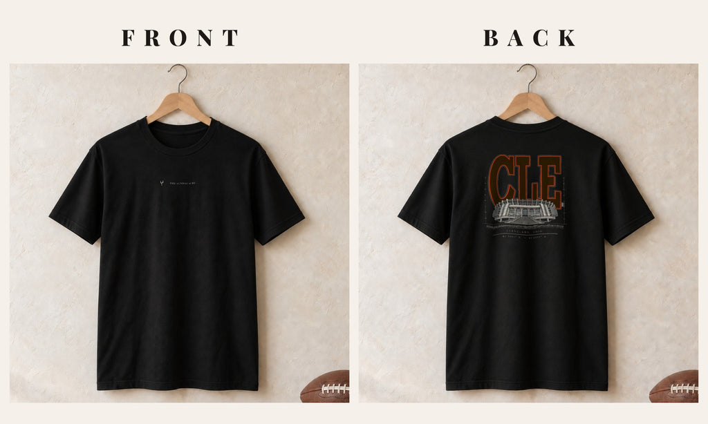 Tee + Logo Front · Black · front and back · Cleveland Blueprint City tee in black