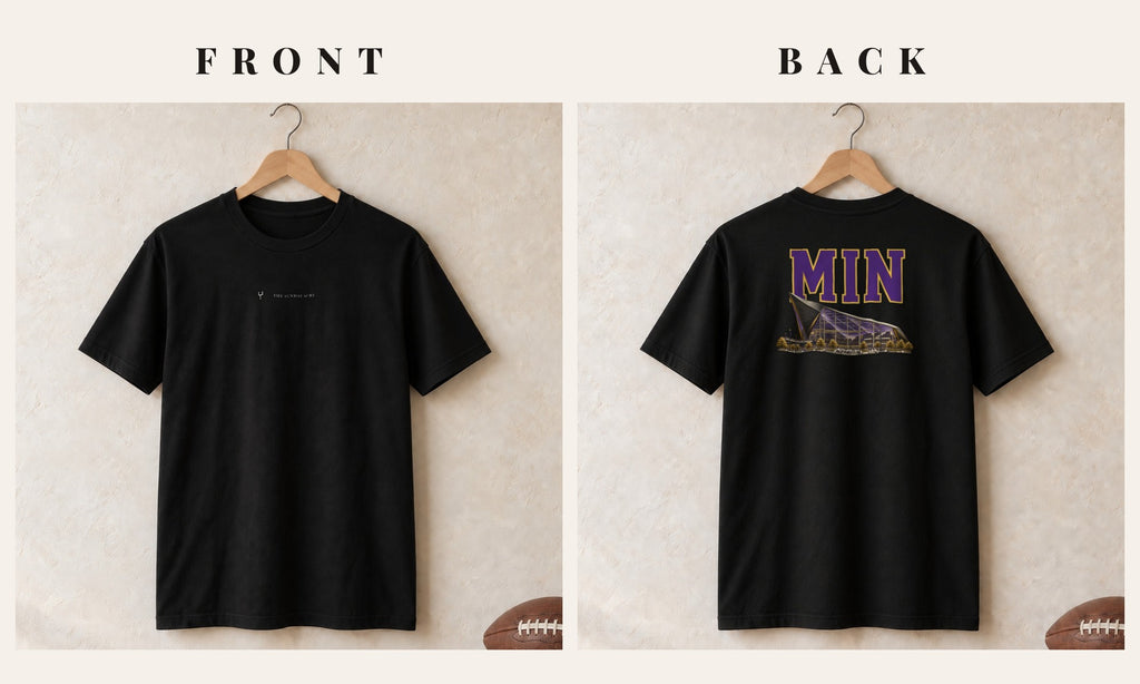 Tee + Logo Front · Black · front and back · Minnesota Home Field Advantage tee in black
